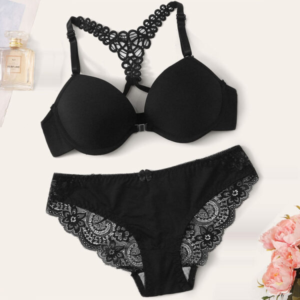 Beautiful Back Lace Front Buckle With Steel Ring Removable Bra Set - Image 8