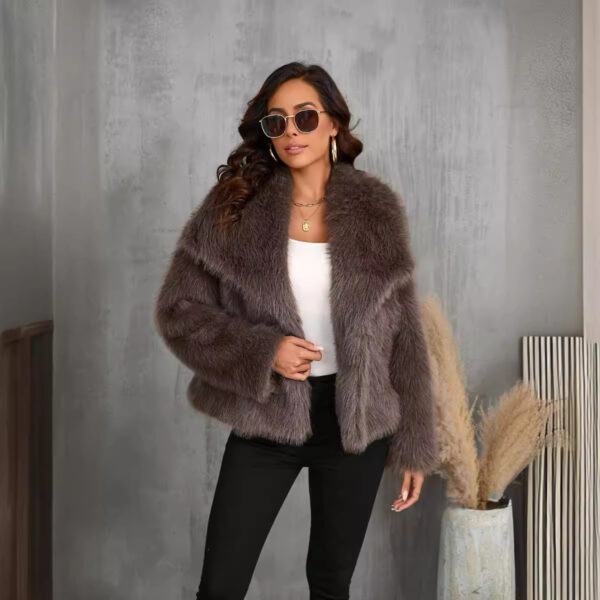 Large Lapel Fluffy Plush Artificial Fur Coat