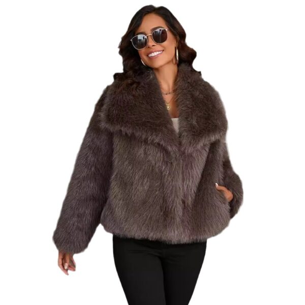 Large Lapel Fluffy Plush Artificial Fur Coat - Image 2