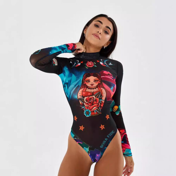 Women's Halloween Creative Printing Long Sleeve Round Neck Tight Jumpsuit