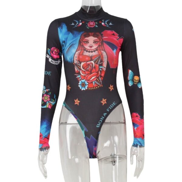 Women's Halloween Creative Printing Long Sleeve Round Neck Tight Jumpsuit - Image 3