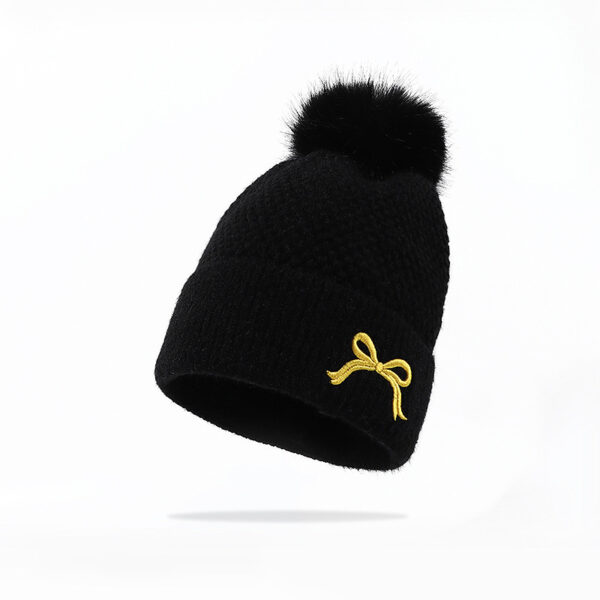 Bow Embroidery Velvet Knitted Woolen Cap - Image 3