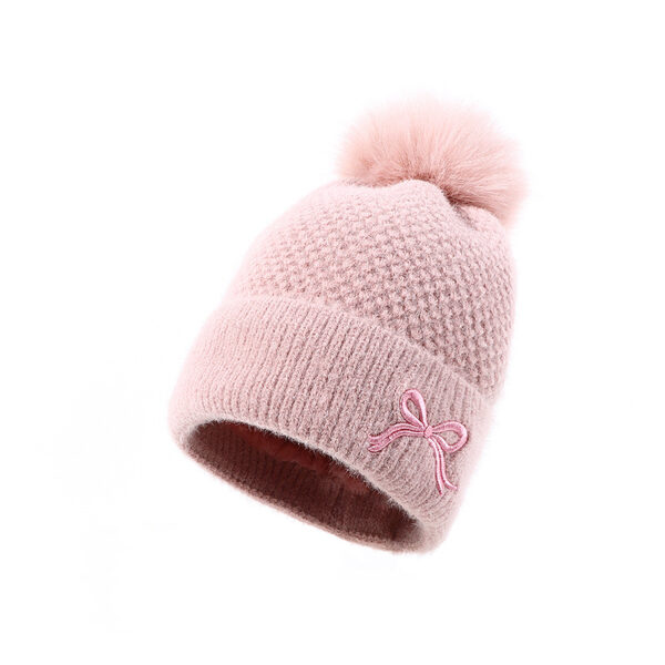 Bow Embroidery Velvet Knitted Woolen Cap - Image 2