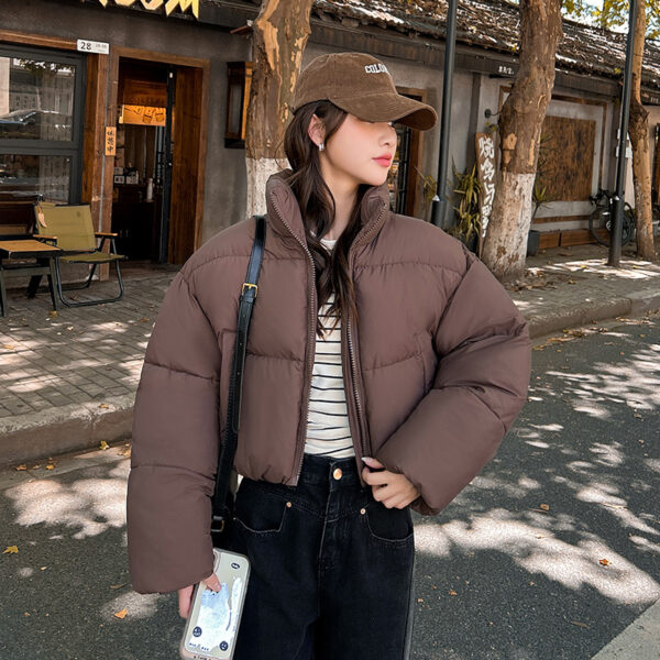 Stand-up Collar Thick Down Cotton Jacket Coat - Image 9