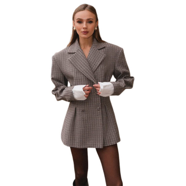 Fashion Plaid Waist-tight Suit Jacket For Women - Image 4