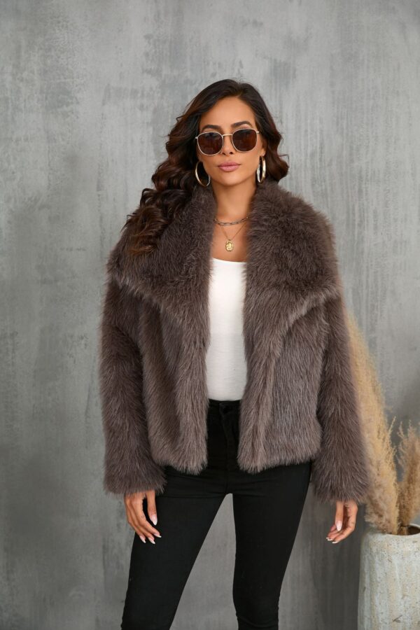 Large Lapel Fluffy Plush Artificial Fur Coat - Image 7