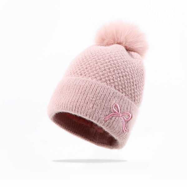 Bow Embroidery Velvet Knitted Woolen Cap - Image 4