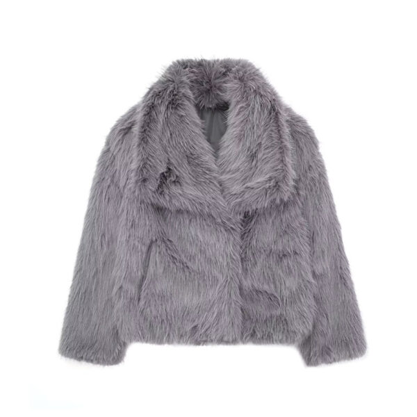 Large Lapel Fluffy Plush Artificial Fur Coat - Image 9