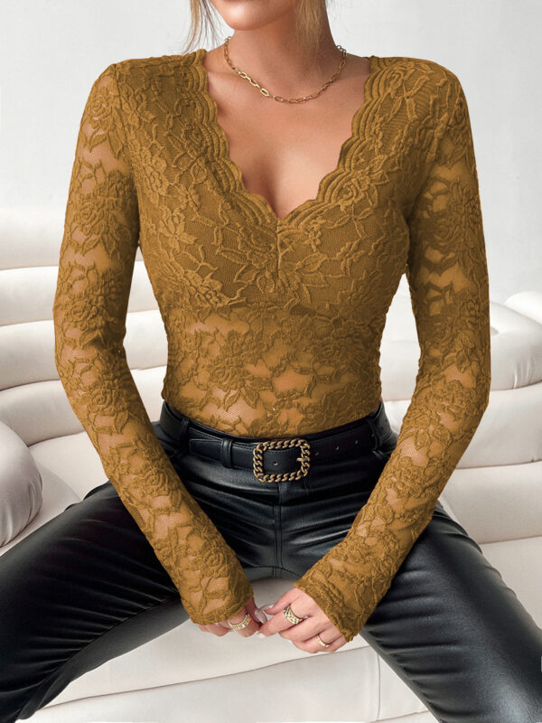 Fashion Women's Elegant Solid Color Lace Top - Image 4