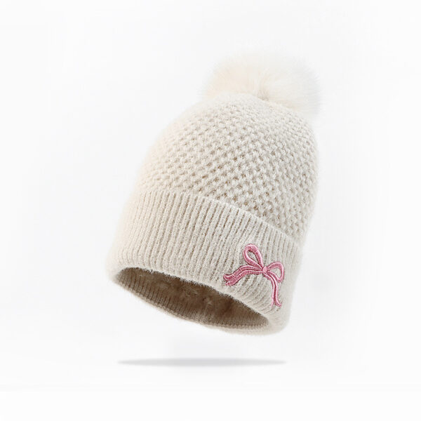 Bow Embroidery Velvet Knitted Woolen Cap - Image 5