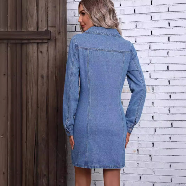 Retro Waist-controlled Slimming Long Sleeve Denim Dress - Image 2