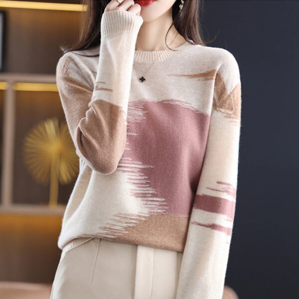 Fashion Round Neck Contrast Color Sweater Women's Autumn And Winter New Casual Loose - Image 9