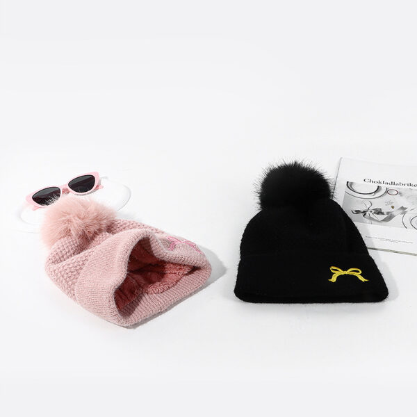 Bow Embroidery Velvet Knitted Woolen Cap - Image 6