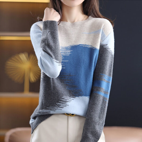 Fashion Round Neck Contrast Color Sweater Women's Autumn And Winter New Casual Loose - Image 8