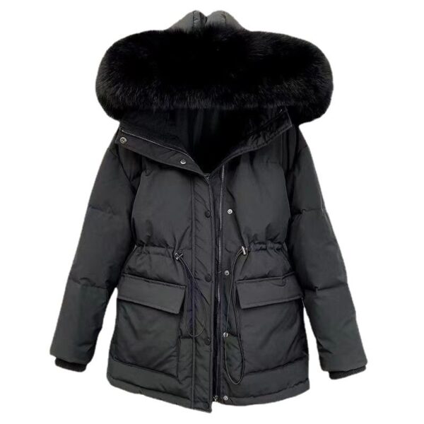 Slimming Drawstring Thick With Cap Big Fur Collar Coat - Image 7