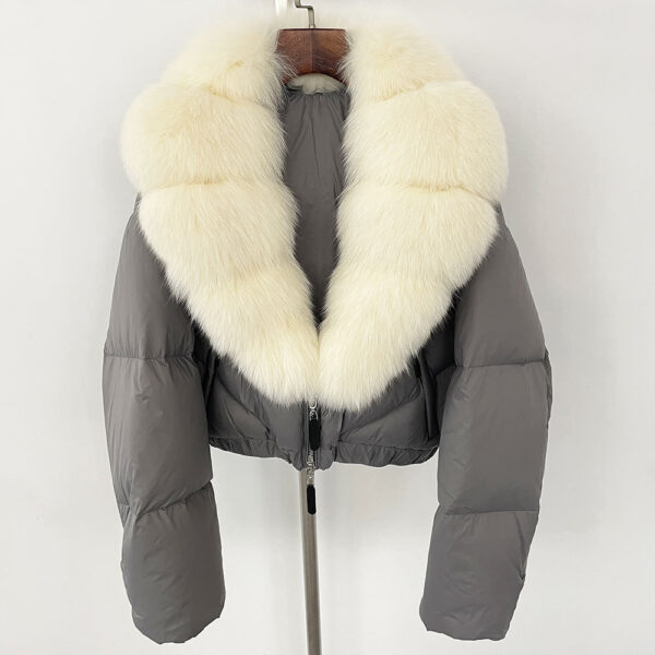 Fox Fur Collar Thick Short Down Jacket Coat - Image 6