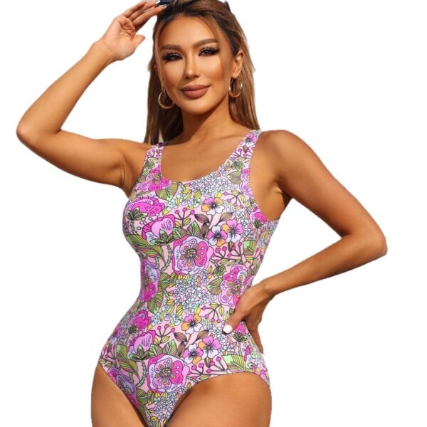 One-piece Printed Sexy Backless Floral European And American Advanced Swimsuit - Image 2