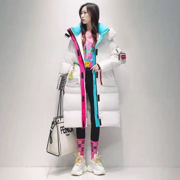 Loose Western Style Glossy Overknee Long Contrast Color Bread Coat - Image 4