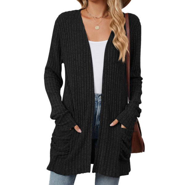 Solid Color Pocket Long Sleeve Bottoming Cardigan Knitwear - Image 9