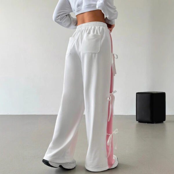 Women's Elastic Waist Contrast Color Straight-leg Trousers - Image 3