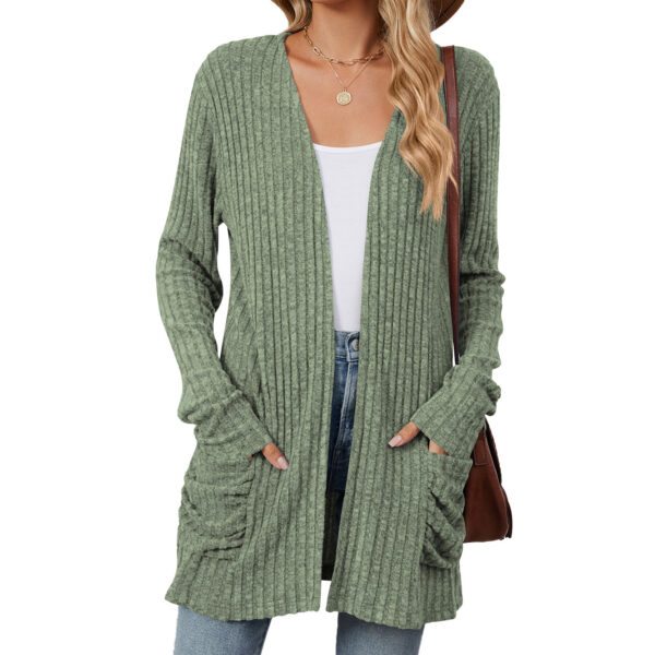 Solid Color Pocket Long Sleeve Bottoming Cardigan Knitwear - Image 7