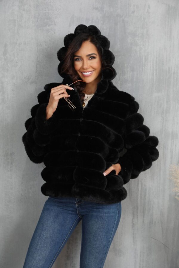 Women's Striped Hooded Imitation Fur Short Jacket - Image 8