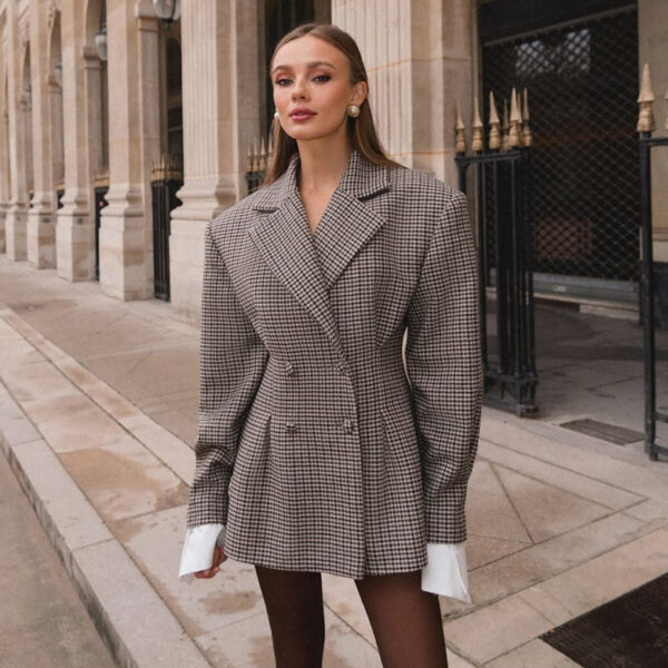 Fashion Plaid Waist-tight Suit Jacket For Women