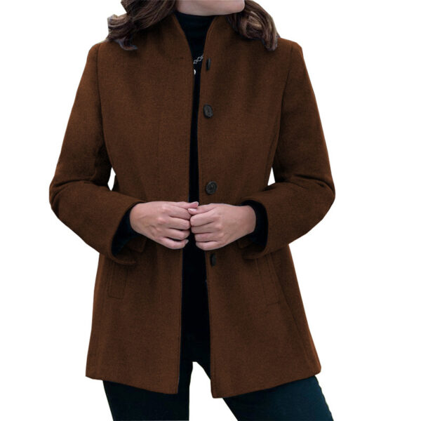 Autumn And Winter Simplicity Long Sleeve Lapel Button Slim-fit Woolen Coat - Image 4