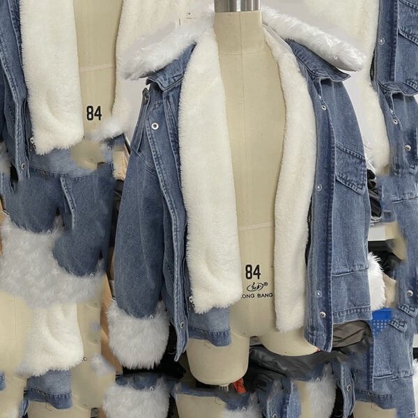 Washed White Short Denim Fur Integrated Jacket - Image 2