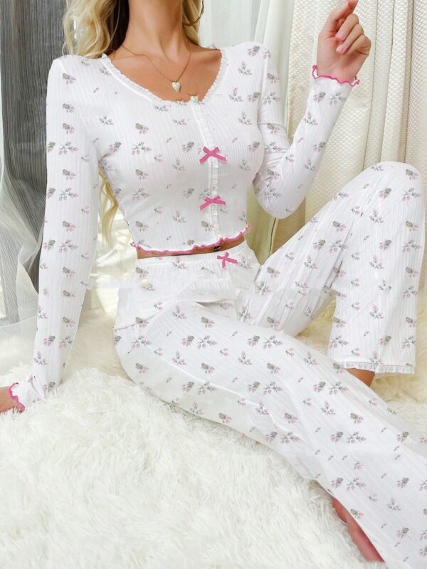 Curling Heart V-neck Long Sleeve Two-piece Suit - Image 2