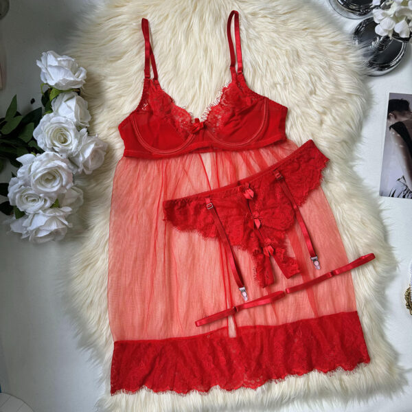 Sexy Mesh See-through Cute Tulle Nightdress Seductive Set - Image 3