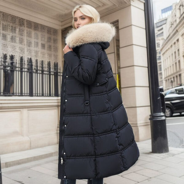 Winter Slim Long Jacket With Fur Hood And Belt - Image 8