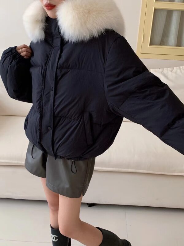 Fox Fur Collar White Duck Down Loose Thickening Keep Warm Coat - Image 9