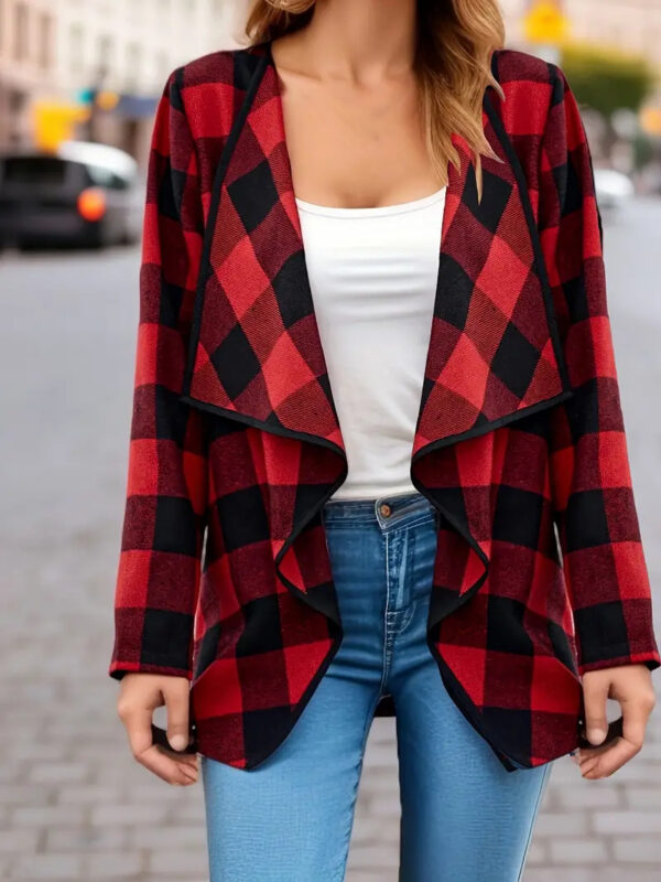 Women's Fashion Plaid Contrast Color Coat - Image 6