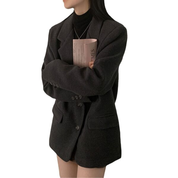 Retro British Style Temperament Mid-length Loose Woolen Blazer - Image 7