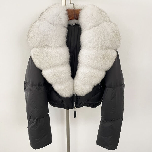 Fox Fur Collar Thick Short Down Jacket Coat - Image 9