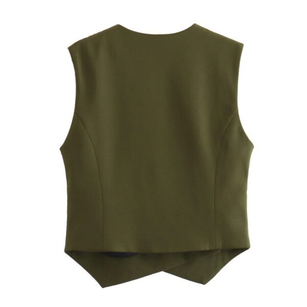 All-match Solid Color V-neck Single Row Oblique Asymmetric Cardigan Vest - Image 2