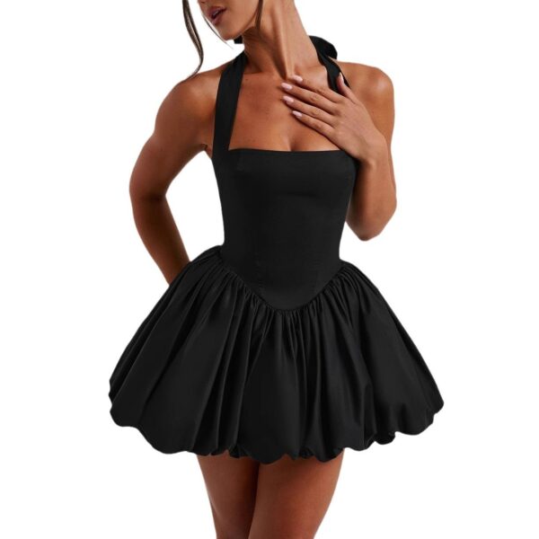 Waist-tight Puffy Dress Halter Lace-up Dress - Image 2