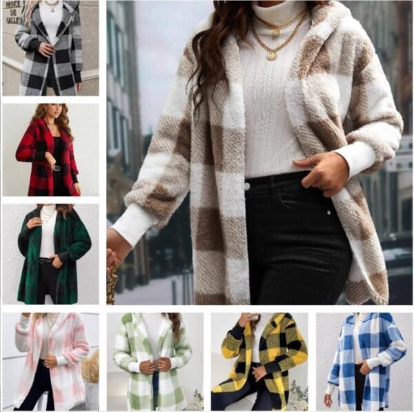 Coat Loose Plaid Color Stitching Knitted Cardigan Sweater - Image 9