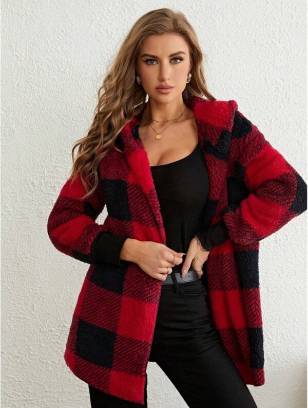 Coat Loose Plaid Color Stitching Knitted Cardigan Sweater - Image 6